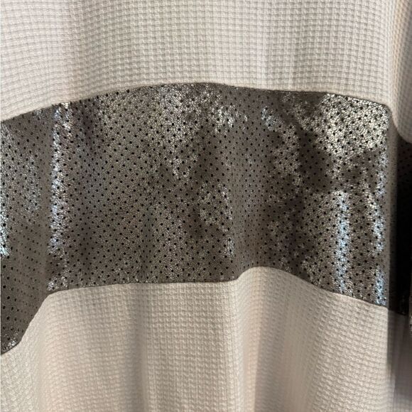 Alembika Size 3/Large Metallic Stripe Lagenlook Waffle 3/4 Sleeve Shirt - Picture 4 of 12